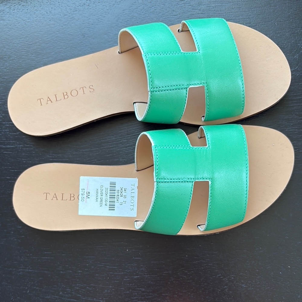 Talbots Green H-Pattern Slide Sandals
